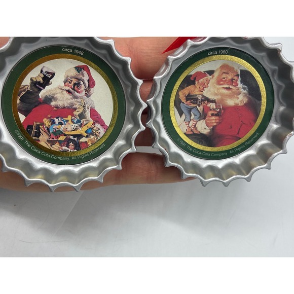 Vtg 9 Coca Cola Christmas Santa Ornaments Trim A Tree Collection Coke Bottle Cap